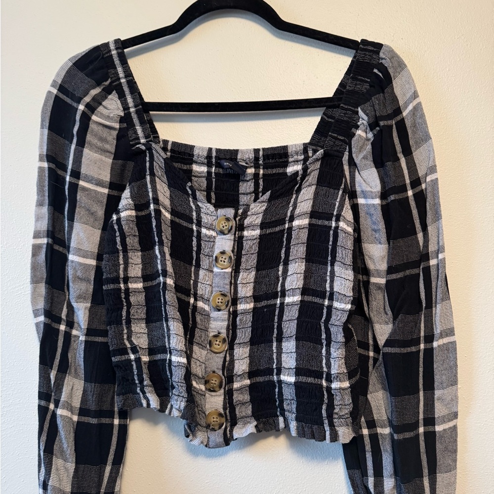 Plaid Black and White Women's Top